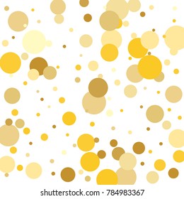 Gold background. Gold circles on a white background. Vector IIlustration. Golden circles on a white square background. Template for holiday designs, invitation, party, birthday, wedding.
