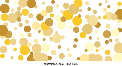 Gold background. Gold circles on a white background. Vector IIlustration. Golden circles on a white rectangular background. Template for holiday designs, invitation, party, birthday, wedding.