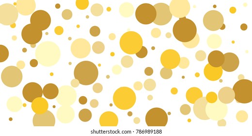 Gold background. Gold circles on a white background. Vector IIlustration. Golden circles on a white rectangular background. Template for holiday designs, invitation, party, birthday, wedding.