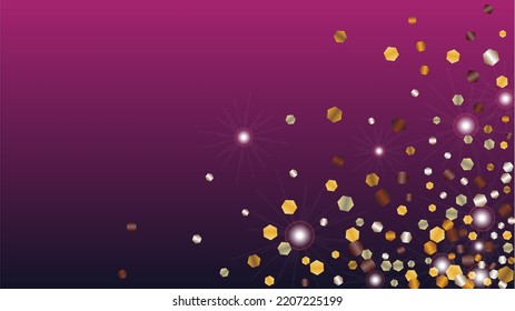 Fondo dorado con confetti de partículas de brillo. Sparkle Luces Textura. Patrón de vacaciones. Puntos de luz. Star Dust. Explosión de Confetti. Diseño para tarjeta.