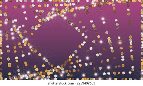 Gold Background with Confetti of Glitter Particles. Sparkle Lights Texture. Christmas pattern. Light Spots. Star Dust. Explosion of Confetti. Design for Template.