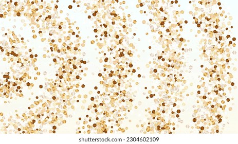 Gold Background with Confetti of Glitter Particles. Sparkle Lights Texture. Disco pattern. Light Spots. Star Dust. Explosion of Confetti. Design for Poster.