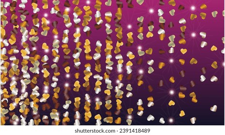 Gold Background with Confetti of Glitter Particles. St. Valentine Day. Celebration pattern. Light Spots. Explosion of Confetti. Glitter Vector Illustration. Design for Magazine.
