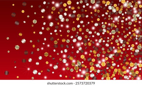 Gold Background with Confetti of Glitter Particles. Sparkle Lights Texture. Party pattern. Light Spots. Star Dust. Explosion of Confetti. Design for Cover.