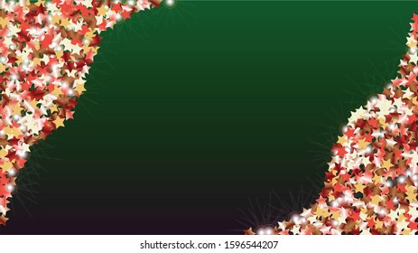 Gold Background with Confetti of Glitter Star Particles. Sparkle Lights Texture. Holiday pattern. Light Spots. Star Dust. Christmass Design. Explosion of Confetti. Design for Card.