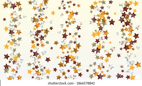 Gold Background with Confetti of Glitter Star Particles. Sparkle Lights Texture. Celebration pattern. Light Spots. Star Dust. Christmass Design. Explosion of Confetti. Design for Invitation.