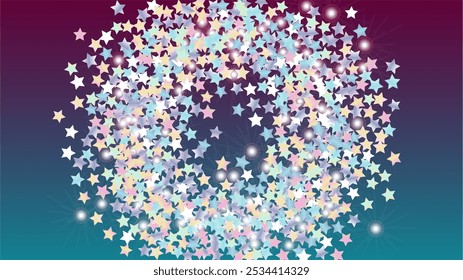 Gold Background with Confetti of Glitter Star Particles. Sparkle Lights Texture. Holiday pattern. Light Spots. Star Dust. Christmass Design. Explosion of Confetti. Design for Invitation.