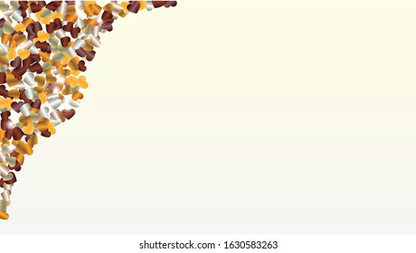 Gold Background with Confetti of Hearts Glitter Particles. St. Valentine Day. Celebration pattern. Light Spots. Explosion of Confetti. Glitter Vector Illustration. Design for Print.
