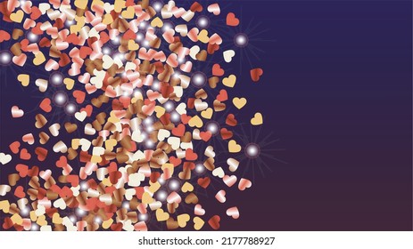 Gold Background with Confetti of Hearts Glitter Particles. St. Valentine Day. New Year pattern. Light Spots. Explosion of Confetti. Glitter Vector Illustration. Design for Invitation.