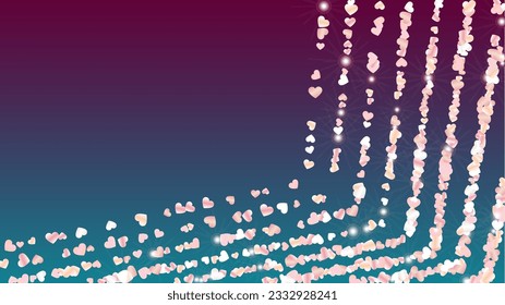 Gold Background with Confetti of Hearts Glitter Particles. St. Valentine Day. Celebration pattern. Light Spots. Explosion of Confetti. Glitter Vector Illustration. Design for Web.