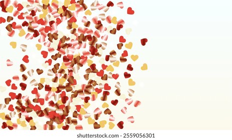 Gold Background with Confetti of Hearts Glitter Particles. St. Valentine Day. New Year pattern. Light Spots. Explosion of Confetti. Glitter Vector Illustration. Design for Sale.