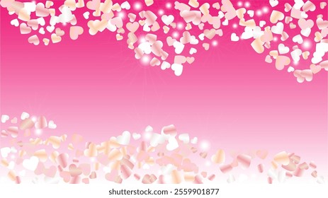 Gold Background with Confetti of Hearts Glitter Particles. St. Valentine Day. Party pattern. Light Spots. Explosion of Confetti. Glitter Vector Illustration. Design for Web.