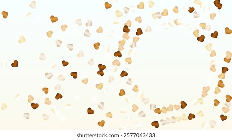 Gold Background with Confetti of Hearts Glitter Particles. St. Valentine Day. Anniversary pattern. Light Spots. Explosion of Confetti. Glitter Vector Illustration. Design for Card.