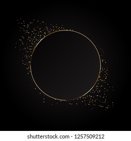 Gold background with festive lights on a black backdrop. Registration for celebrating birthdays, New Year, Christmas, Valentine s Day. Vector illustration