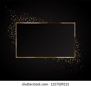 Gold background with festive lights on a black backdrop. Registration for celebrating birthdays, New Year, Christmas, Valentine s Day. Vector illustration