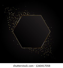 Gold background with festive lights on a black backdrop. Registration for celebrating birthdays, New Year, Christmas, Valentine s Day. Vector illustration