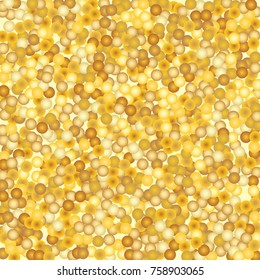 Gold background. Gold frame for decoration. Yellow and gold circles on white background. Vector colorful round confetti splash isolated on white background. Circles confetti fall from top to bottom.
