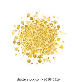 Gold background. Golden spot in the center. Yellow and gold circles on white background. Vector colorful round confetti splash isolated on white background. Vector illustration.