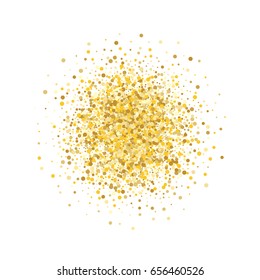 Gold background. Golden spot in the center. Yellow and gold circles on white background. Vector colorful round confetti splash isolated on white background. Vector illustration.
