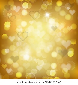 Fondo de oro con corazones. Ilustración vectorial para el día de San Valentín y Navidades carteles, iconos, tarjetas de felicitación del día de San Valentín y Navidades, proyectos impresos y de Web.