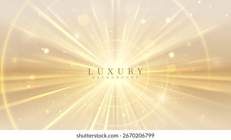 Fondo dorado con efecto de movimiento de haz de luz y decoración bokeh.
