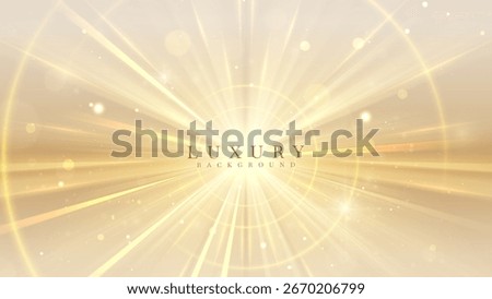 Gold background with light beam motion effect and bokeh decoration.
