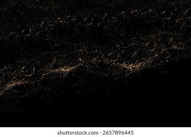 Fundo de ouro feito de pequeno tinsel, elemento de design isolado, ondas de ouro requintadas no fundo preto