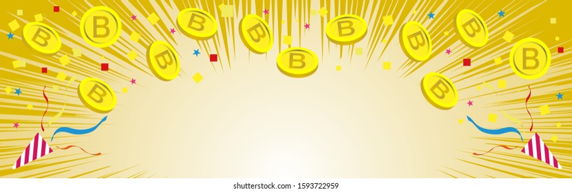 Gold background material with bit coins and lots of colorful confetti,
mobile banner size