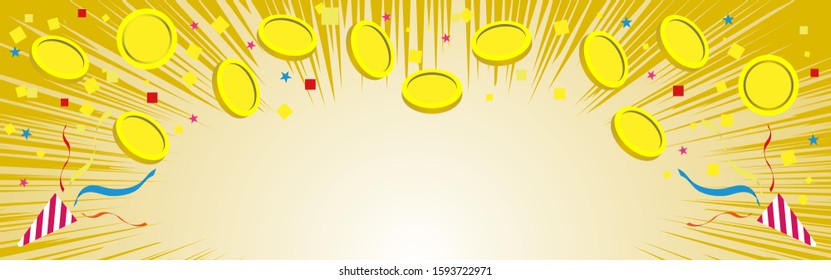 Gold background material with coins and lots of colorful confetti,
mobile banner size