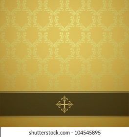 Gold background with ornamental surface, with dark transparent tape with gold strip, with the gold press