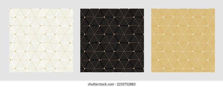 Gold background pattern seamless geometric line abstract luxury design vector. Christmas template set.