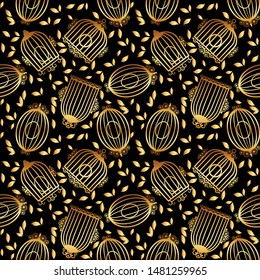 Gold Background for printing on textiles. Floral pattern. Fashionable image drawing.