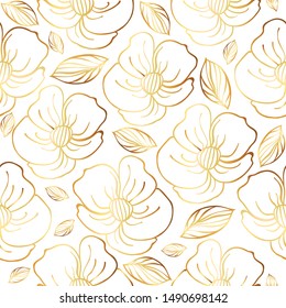 Gold Background for printing on textiles. Floral pattern. Fashionable image drawing.