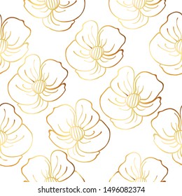 Gold Background for printing on textiles. Floral pattern. Fashionable image drawing.