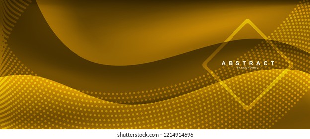 Gold background with smooth shape. Beautiful waving line in blue color. Horizontal banner template. Abstract futuristic template. Technology wallpaper with vibrant color.