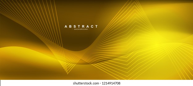 Gold background with smooth shape. Beautiful waving line in blue color. Horizontal banner template. Abstract futuristic template. Technology wallpaper with vibrant color.
