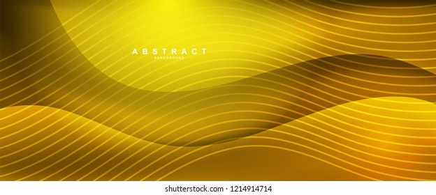 Gold background with smooth shape. Beautiful waving line in blue color. Horizontal banner template. Abstract futuristic template. Technology wallpaper with vibrant color.