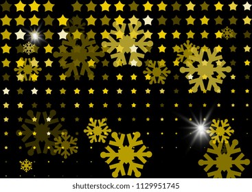 Gold background with snowflakes. Golden vector snowfall winter pattern. Sparkling snow flakes illustration for Christmas design