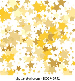 Gold background. Gold stars on a white background. Vector IIlustration. Golden stars on a white square background. Template for holiday designs, invitation, party, birthday, wedding.