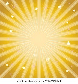Gold background with stars and radiating light rays.