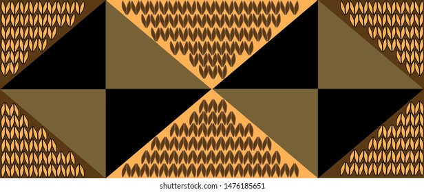 Gold background from triangles with knitting decor.  Repeating elements.
For finishing fabrics, clothes, paper and bags. Block for creating blankets, clothes, bags

