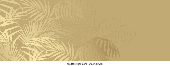 Gold  background with tropical plant leaves. Abstract floral pattern. Vector illustrations in yellow colors for advertising, wallpaper, wedding design, cards, invitations, banners, flyers, posters