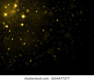 Vector de fondo de oro. Brillante brillo superpuesto con efecto bokeh ligero y brillante. Abstractas textura brillante con partículas, brillo y polvo. Decoración festiva brillante para el diseño de la celebración del día de fiesta