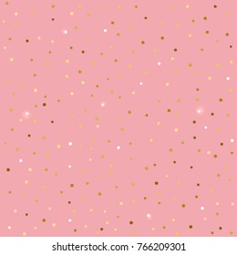 Gold background Vector illustration Many gold shiny glitter confetti on pink background Abstract backdrop template
