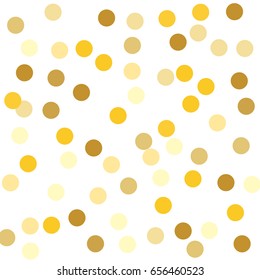 Gold background. Yellow and gold circles on white background. Vector colorful round confetti splash isolated on white background. Circles confetti fall from top to bottom. 