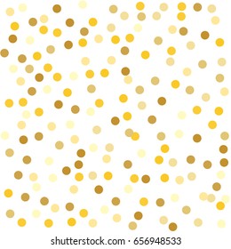 Gold background. Yellow and gold circles on white background. Vector colorful round confetti splash isolated on white background. Circles confetti fall from top to bottom. 