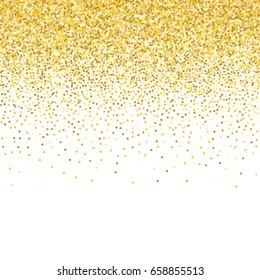 Gold background. Yellow and gold circles on white background. Vector colorful round confetti splash isolated on white background. Circles confetti fall from top to bottom. Postcard design.