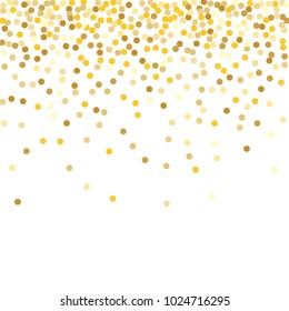 Gold Background. Yellow, Golden and Gold Circles on White Background. Vector Colorful Circles Confetti Isolated on White Background. Circles Confetti Fall From Top To Bottom. Postcard Design. Square.