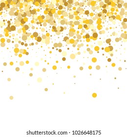 Gold Background. Yellow, Golden and Gold Circles on White Background. Vector Colorful Circles Confetti Isolated on White Background. Circles Confetti Fall From Top To Bottom. Postcard Design. Square.
