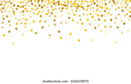 Gold Background. Yellow, Golden and Gold Circles on White Background. Vector Colorful Circles Confetti Isolated on White Background. Circles Confetti Fall From Top To Bottom. Postcard Design.